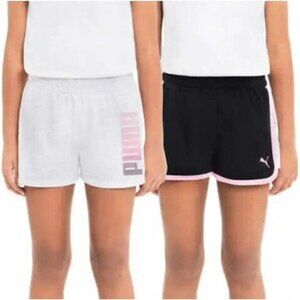 NEW Puma 2 Pack Performance Fleece Graphic Logo Elastic Waist Pull On Shorts Set